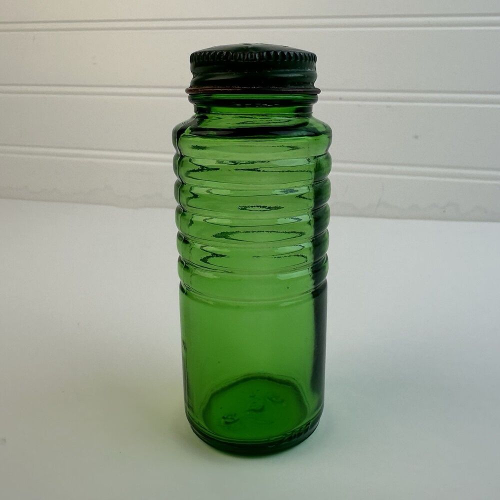 Vintage Owens Illinois Green Round Ribbed Depression Glass Salt/Pepper 1 Shaker
